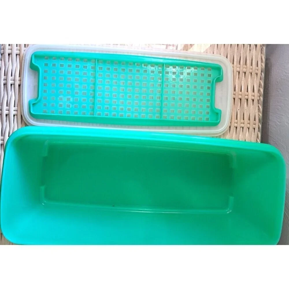 Vintage Tupperware Jadite Green Celery Crisper Keeper 892-1 Lid 893-2 and Tray
